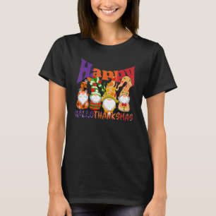 Happy Hallothanksmas Gnomes Witch Santa Hat Pumpki T-Shirt