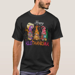 Happy Hallothanksmas Gnomies Halloween Thanksgivin T-Shirt