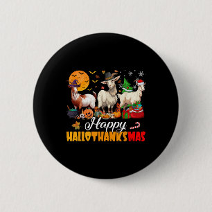 Happy Hallothanksmas Goat Halloween Thanksgiving C 6 Cm Round Badge