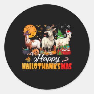 Happy Hallothanksmas Goat Halloween Thanksgiving C Classic Round Sticker
