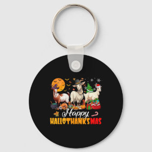 Happy Hallothanksmas Goat Halloween Thanksgiving C Key Ring