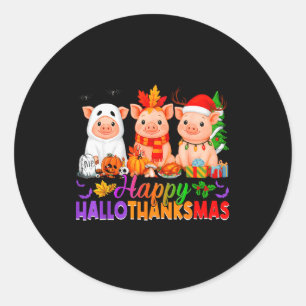 Happy Hallothanksmas Gs Halloween Thanksgiving Chr Classic Round Sticker