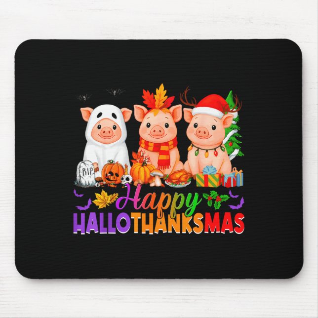 Happy Hallothanksmas Gs Halloween Thanksgiving Chr Mouse Pad (Front)