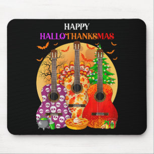 Happy Hallothanksmas Guitar Halloween Thanksgiving Mouse Pad