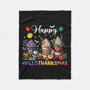 Happy Hallothanksmas Halloween Coffee Latte Thanks Fleece Blanket