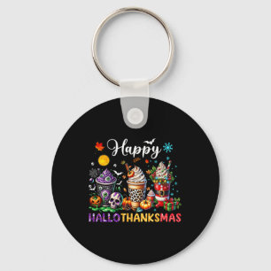 Happy Hallothanksmas Halloween Coffee Latte Thanks Key Ring