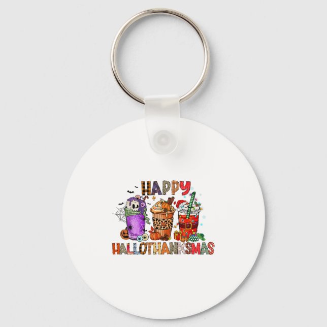 Happy Hallothanksmas Halloween Coffee Latte Thanks Key Ring (Front)