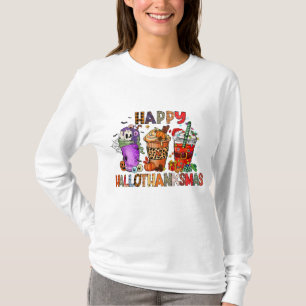Happy Hallothanksmas Halloween Coffee Latte Thanks T-Shirt