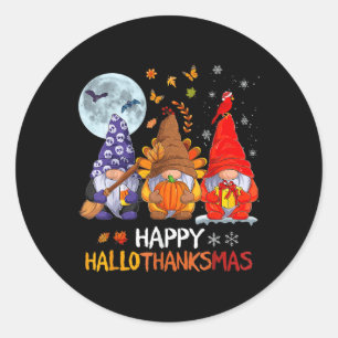 Happy Hallothanksmas Halloween Gnomes Thanksgiving Classic Round Sticker
