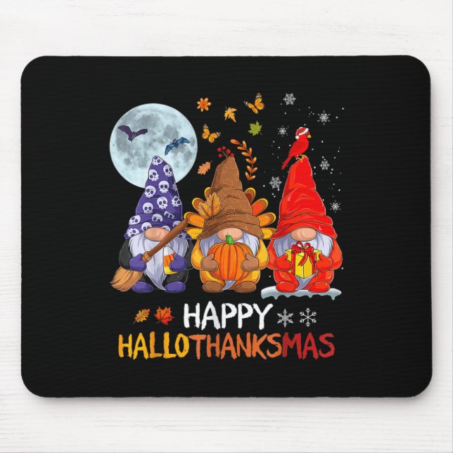 Happy Hallothanksmas Halloween Gnomes Thanksgiving Mouse Pad (Front)