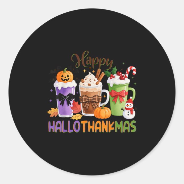 Happy Hallothanksmas Halloween Thanksgiving Christ Classic Round Sticker (Front)
