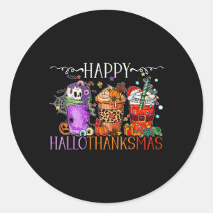 Happy Hallothanksmas Halloween Thanksgiving Christ Classic Round Sticker