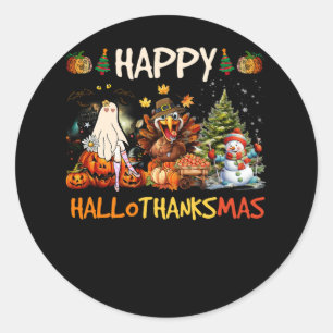 Happy Hallothanksmas Halloween Thanksgiving Christ Classic Round Sticker