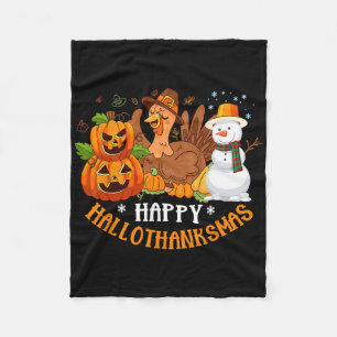 Happy Hallothanksmas Halloween Thanksgiving Christ Fleece Blanket