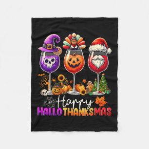 Happy Hallothanksmas Halloween Thanksgiving Christ Fleece Blanket