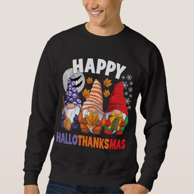 Happy HalloThanksMas Halloween Thanksgiving Christ Sweatshirt (Front)