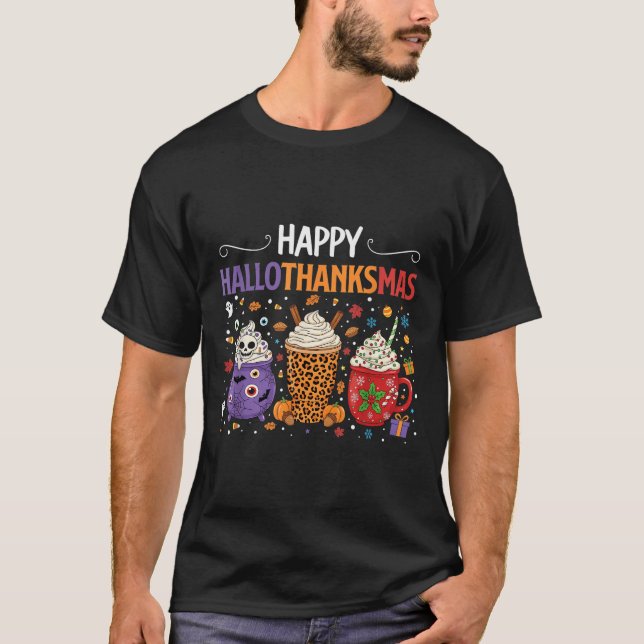 Happy Hallothanksmas Halloween Thanksgiving Christ T-Shirt (Front)