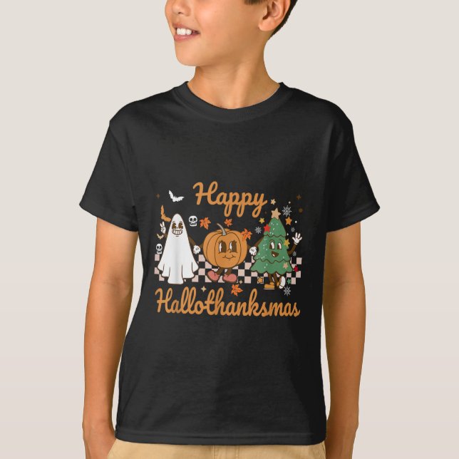 Happy Hallothanksmas Halloween Thanksgiving Christ T-Shirt (Front)