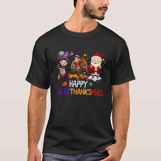 Happy Hallothanksmas Halloween Thanksgiving Christ T-Shirt (Front)