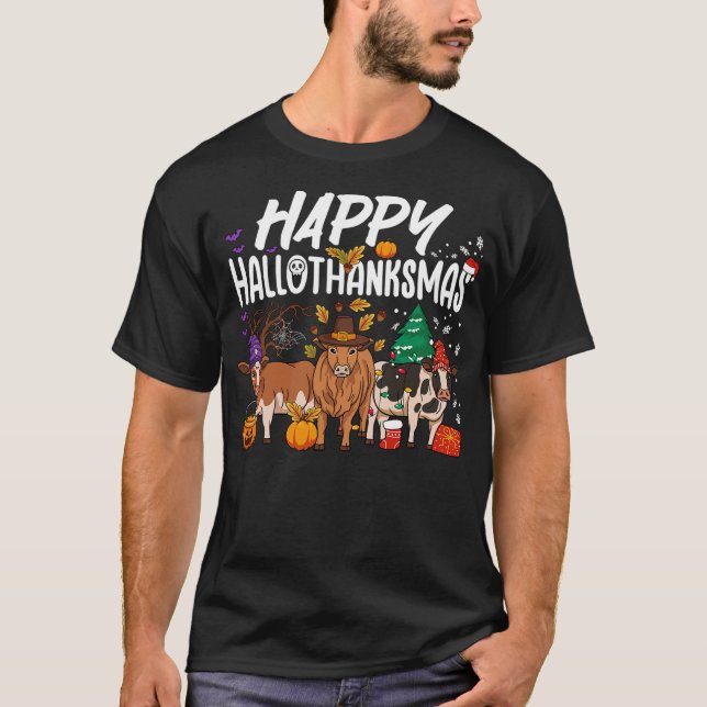 Happy HalloThanksMas Halloween Thanksgiving Christ T-Shirt (Front)