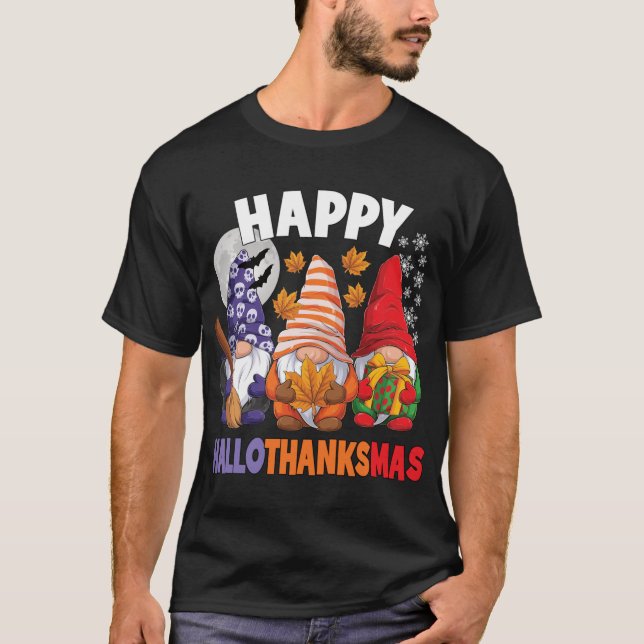 Happy HalloThanksMas Halloween Thanksgiving Christ T-Shirt (Front)