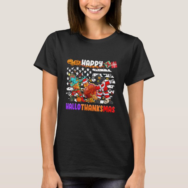 Happy Hallothanksmas Halloween Thanksgiving Christ T-Shirt (Front)