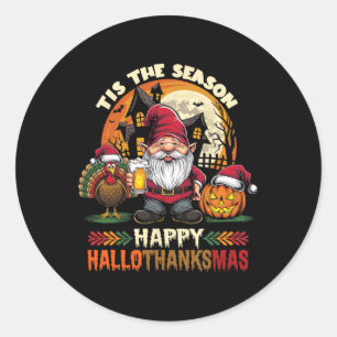 Happy Hallothanksmas Halloween Thanksgiving Merry Classic Round Sticker