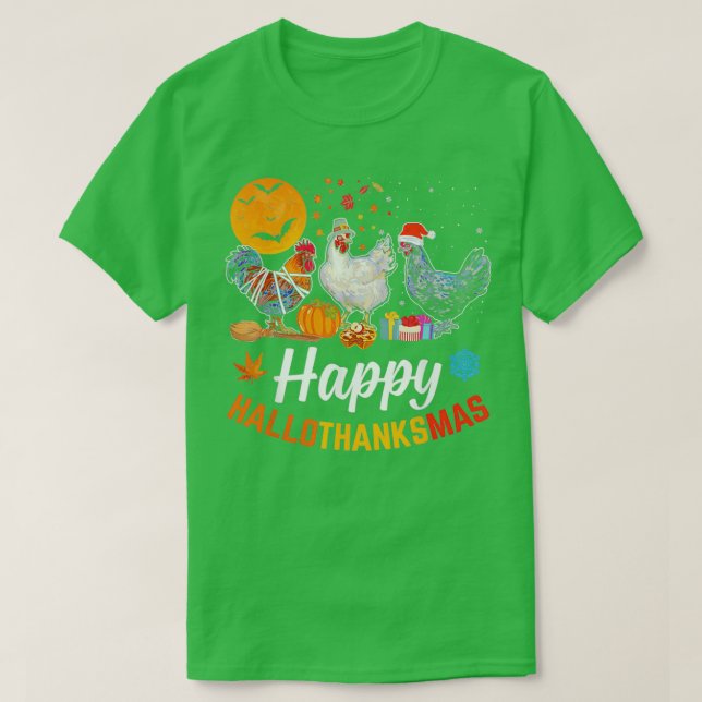 Happy HalloThanksMas Halloween Thanksgiving Xmas C T-Shirt (Design Front)