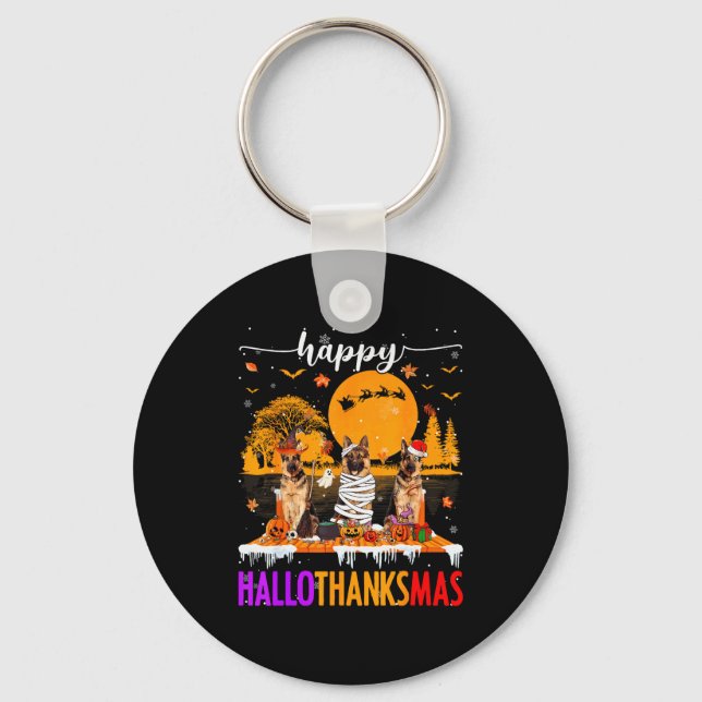 Happy Hallothanksmas Halloween Xmas German Shepher Key Ring (Front)
