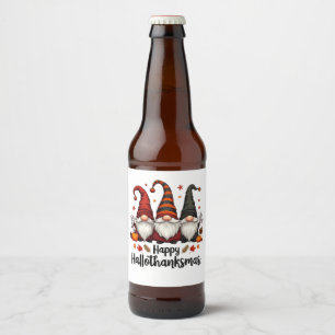 Happy Hallothanksmas Halloween Xmas Gnomes  Beer Bottle Label