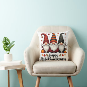 Happy Hallothanksmas Halloween Xmas Gnomes Cushion