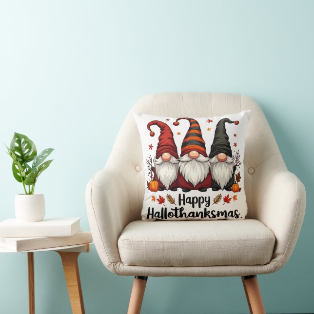 Happy Hallothanksmas Halloween Xmas Gnomes  Cushion (Chair)