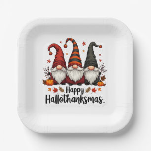 Happy Hallothanksmas Halloween Xmas Gnomes  Paper Plate