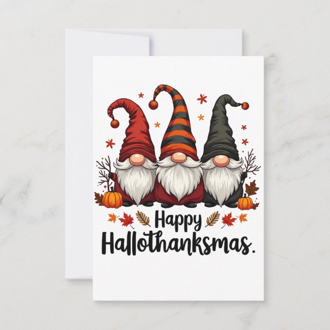 Happy Hallothanksmas Halloween Xmas Gnomes  RSVP Card (Front)
