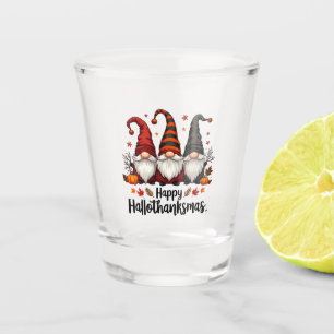 Happy Hallothanksmas Halloween Xmas Gnomes Shot Glass