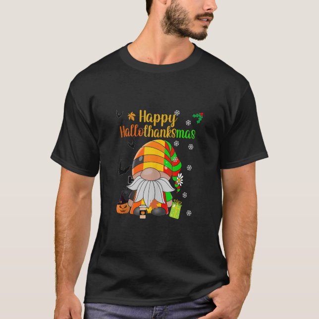 Happy HalloThanksmas HallowThanksmas Gnome Hat Pum T-Shirt (Front)