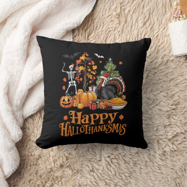 Happy Hallothanksmas Happy Halloween Thanksgiving  Cushion (Blanket)