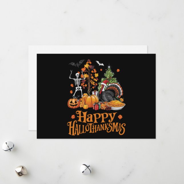 Happy Hallothanksmas Happy Halloween Thanksgiving  Holiday Card (Front/Back In Situ)
