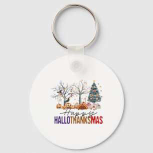 Happy Hallothanksmas Happy Halloween Thanksgiving Key Ring