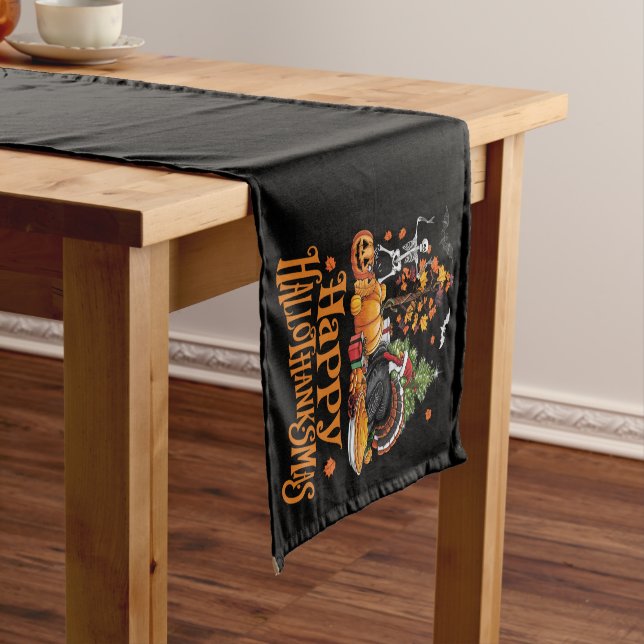 Happy Hallothanksmas Happy Halloween Thanksgiving  Short Table Runner (In Situ)
