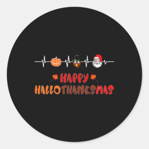 Happy Hallothanksmas Heartbeat  Fall Thanksgiving  Classic Round Sticker