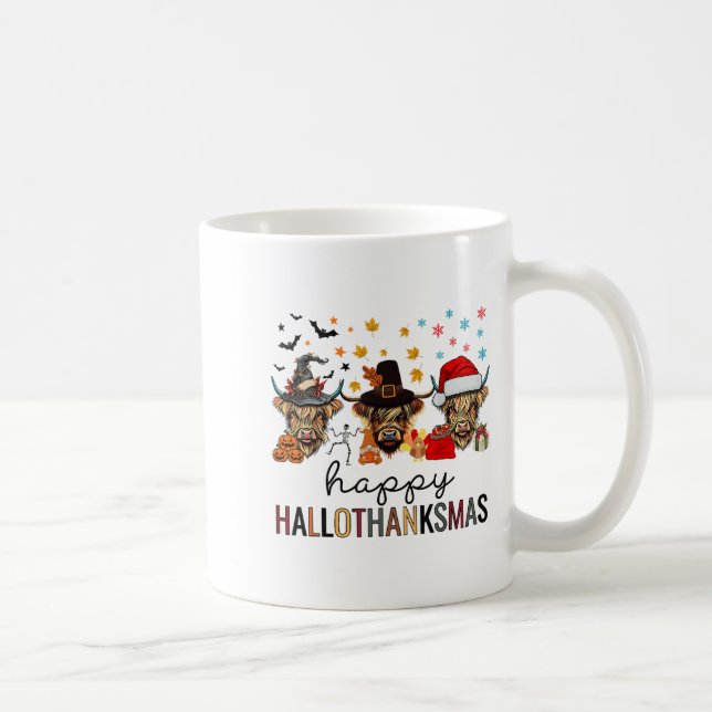 Happy Hallothanksmas Highland Cow Halloween Christ Coffee Mug (Right)