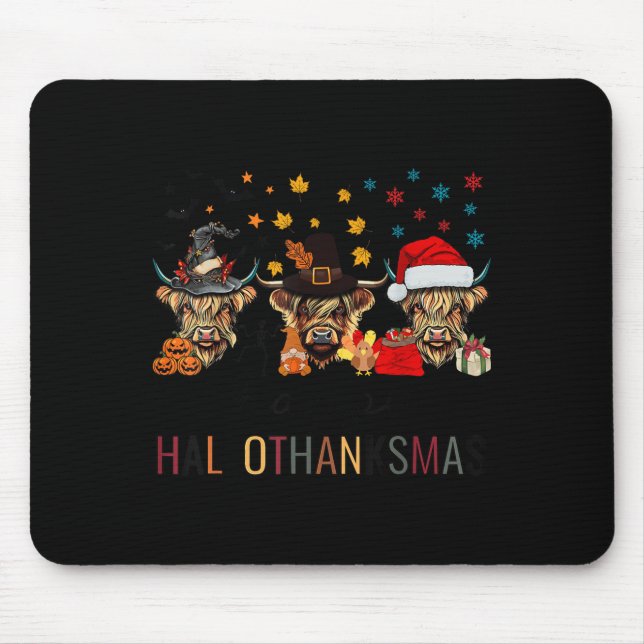 Happy Hallothanksmas Highland Cow Halloween Christ Mouse Pad (Front)