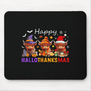 Happy Hallothanksmas Highland Cow Halloween Merry  Mouse Pad