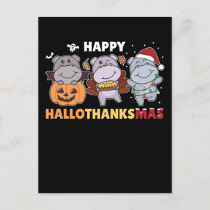 Happy Hallothanksmas Hippos Christmas Hippo Holiday Postcard