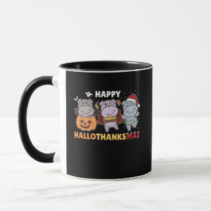 Happy Hallothanksmas Hippos Christmas Hippo Mug