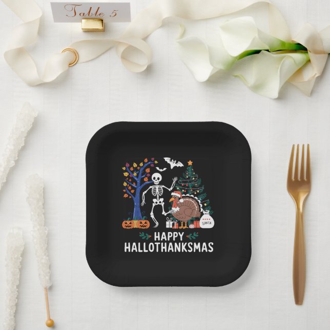 Happy Hallothanksmas Holiday Season Gift Fall Paper Plate (Wedding)