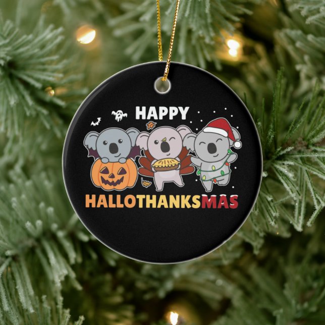Happy Hallothanksmas Koalas Christmas Koala Cerami Ceramic Ornament (Tree)