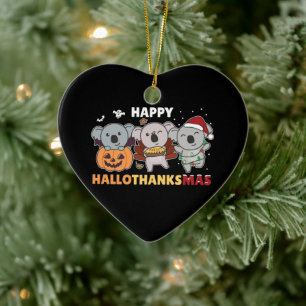 Happy Hallothanksmas Koalas Christmas Koala Cerami Ceramic Ornament
