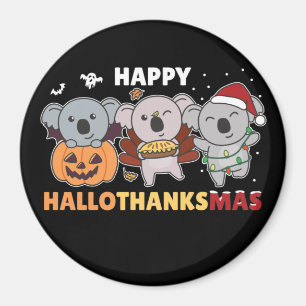 Happy Hallothanksmas Koalas Christmas Koala Magnet